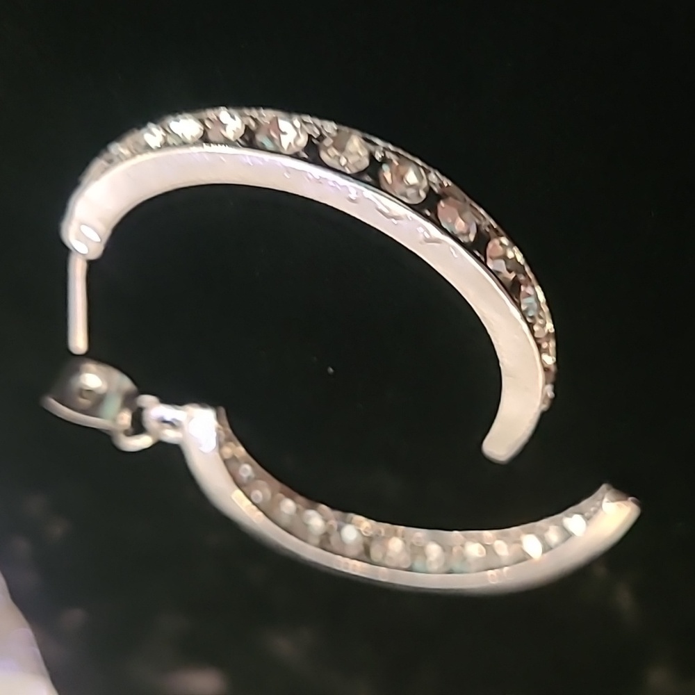 Silver And Rhinestone Hoop Earrings